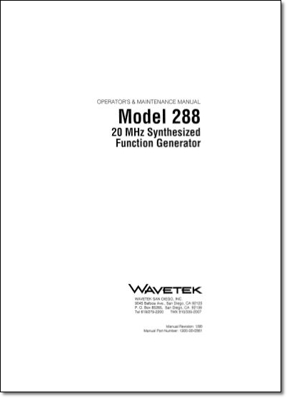 Wavetek 288 Function Generator Instruction Manual - Click Image to Close